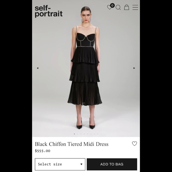 Self-Portrait | Dresses | Self Portrait Black Chiffon Tiered Midi Dress |  Poshmark